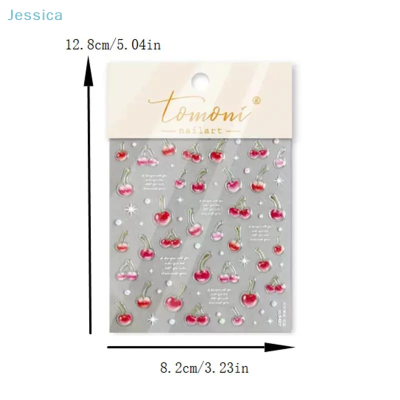 ♥ Autocollants 3D cerise pour Nail Art, décalcomanies de fruits scintillants pour décorations d'ongles à faire soi-même, accessoires de manucure auto-adhésifs