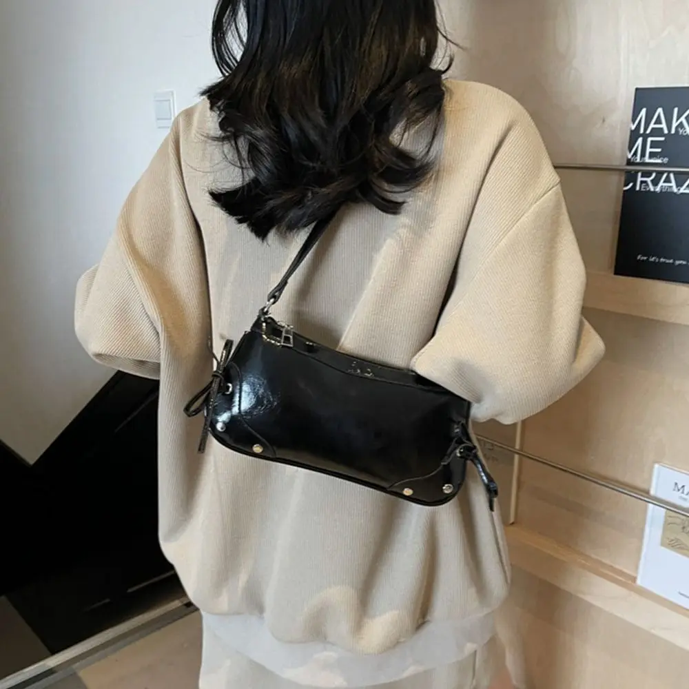 

Cute Solid Color Shoulder Bag Bow Tie Y2K Armpit Bag PU Leather Designer Women Handbag Ladies
