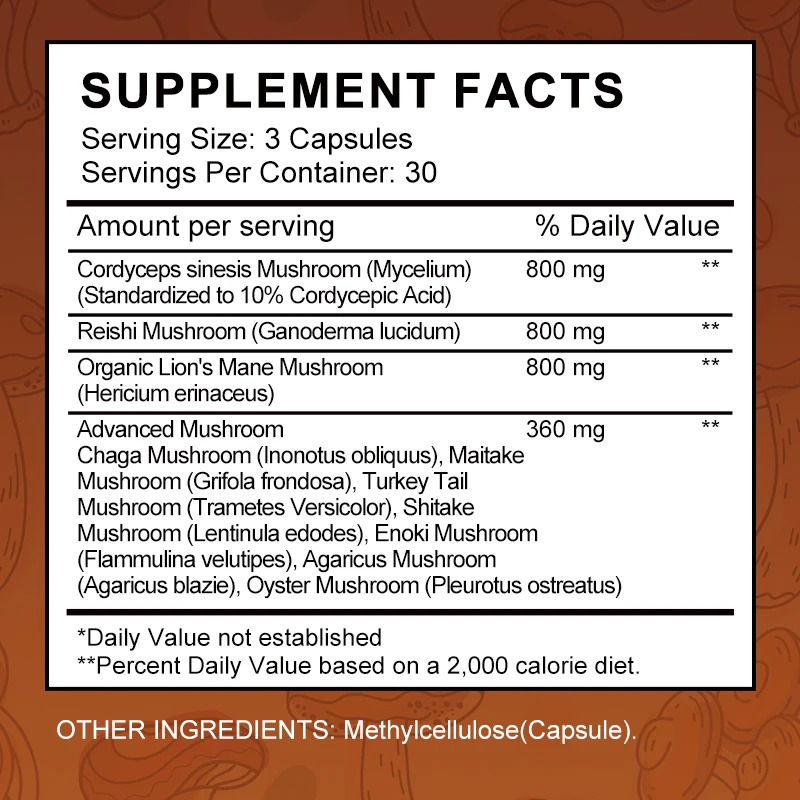 Orgmax 10 Mushrooms Blend Supplements Lions Mane Cordyceps Turkey Tail Stress Relief&Mood Focus Immune Support Brain Memory