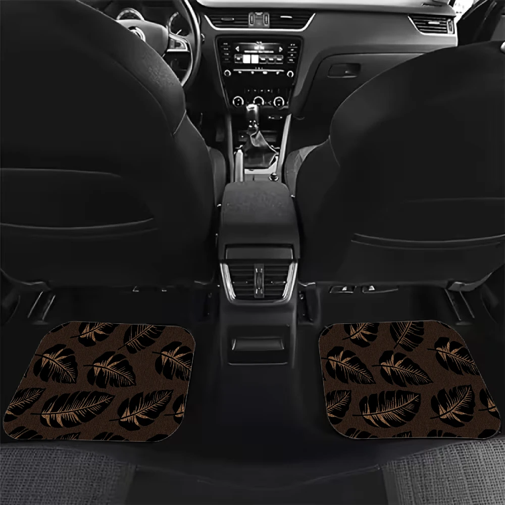 Leaf Pattern Brown Black Car Floor Mats Crystal Velvet Material 4pcs Set Travel Accessory Protective Cover Vehicle Liner Family