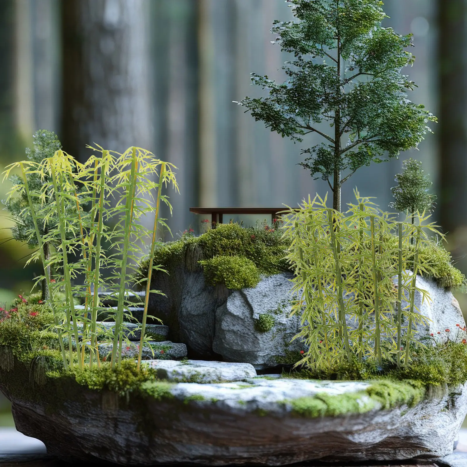 50Pcs Miniature Bamboo Trees Mini Artificial Green Plants for Architecture Scenery Train Landscaping Micro Landscape Decoration view 5