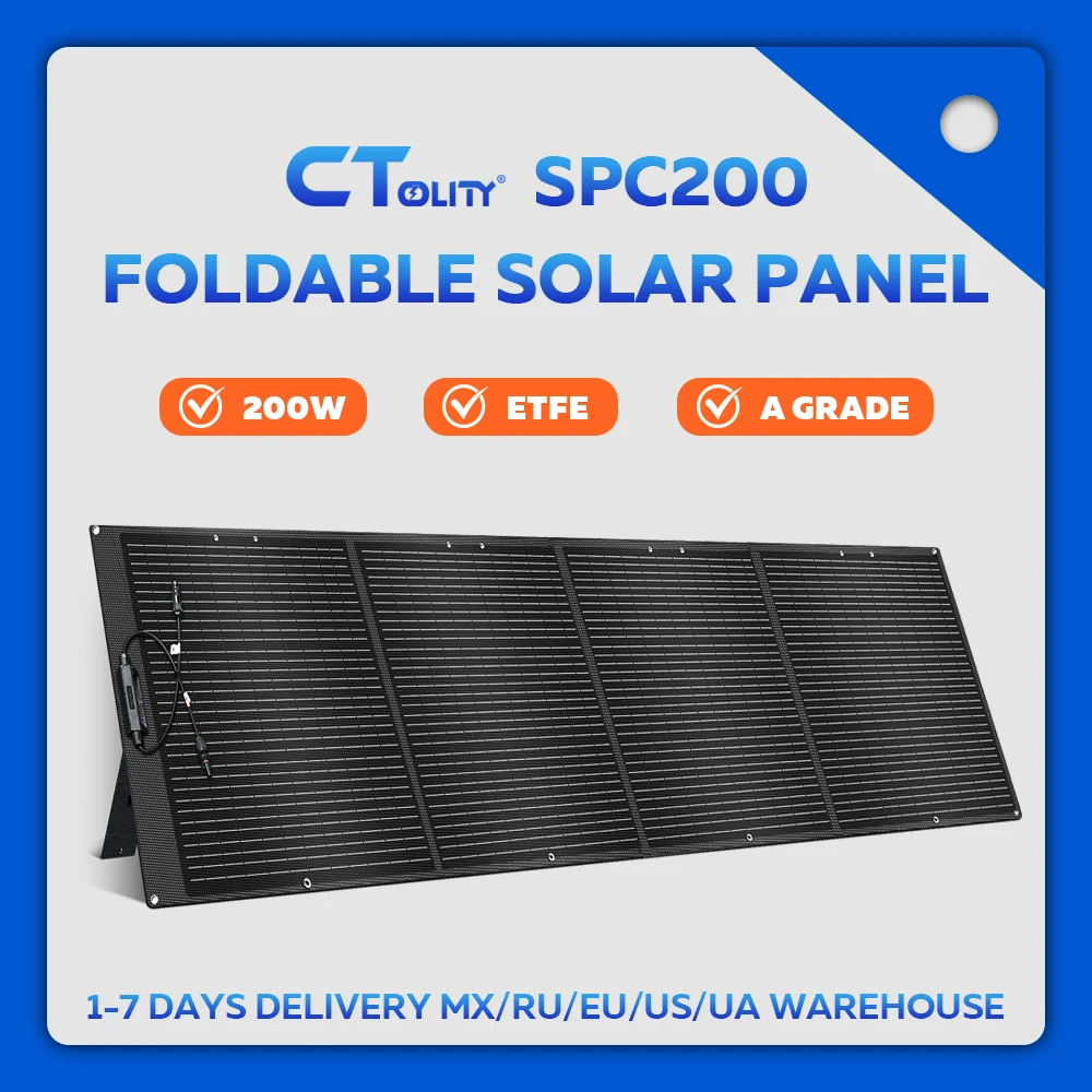 CTOLITY SPC200 200 واط لوحة طاقة شمسية قابلة للطي IP68 مقاوم للماء الصف ETFE كفاءة عالية 23% 20.5 فولت مولد الطاقة الشمسية 16AWG 1 متر RV مخيم