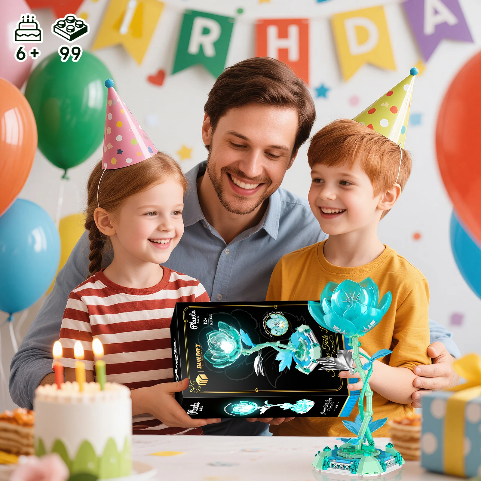 Juego de bloques de construcción de lámpara de mesa de jazmín, juguete en forma de flor con luz LED, decoración creativa del hogar y luz nocturna para niñas