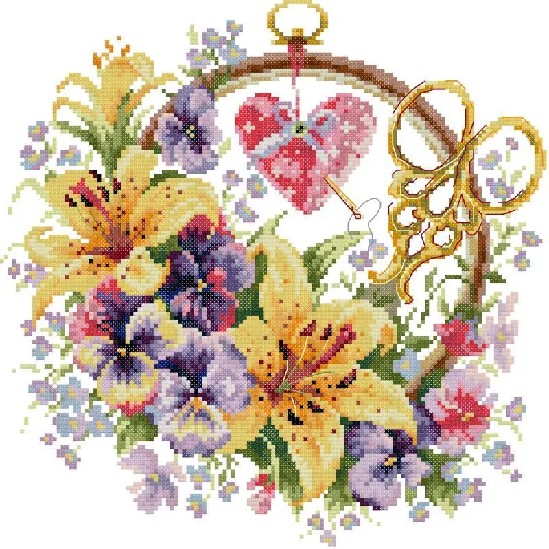 Flower Basket NKF Floral Pattern Cross Stitch Kit Aida 14CT 16CT 11CT Count Canvas Printed Fabric DIY Hand Embroidery Sewing Kit