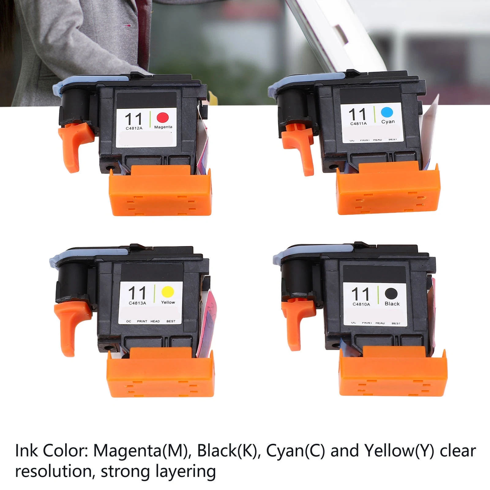 หัวพิมพ์สำหรับเครื่องพิมพ์ HP ความคมชัดสูง สีม่วงแดง ดำ ฟ้าอมเขียว เหลือง ใช้งานร่วมกันได้ดี สีสดใสสำหรับดีไซน์เจ็ท