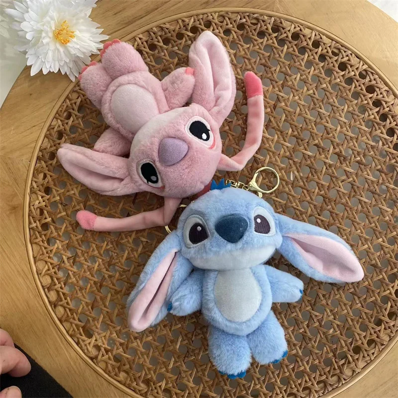 Disney Lovely Stitch Doll Bag Pendant Stuffed Cartoon Anime Lilo & Stitch Angel Plushies Keychains Birthday Gifts For Girl