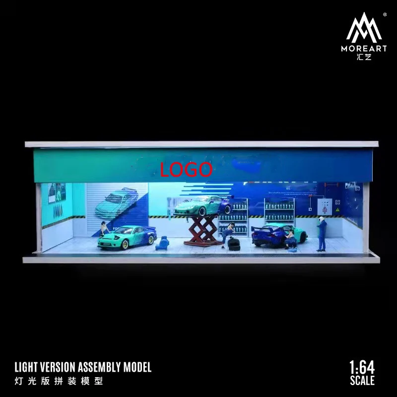 1/64 Miniature Diorama Car Garage Simulated Parking Lot Automotive repair workshop PVC Assembly with Light Parking Space Model