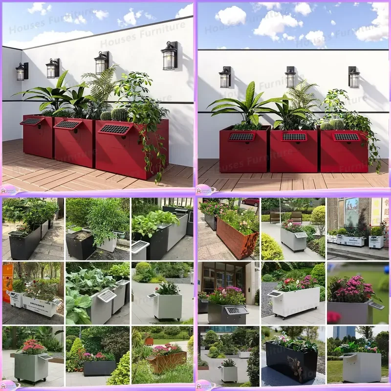 Custom Square Smart Flower Pot Stainless Steel Powder Coated Eco Friendly Energy Saving Home Garden Decorative Planter Modern