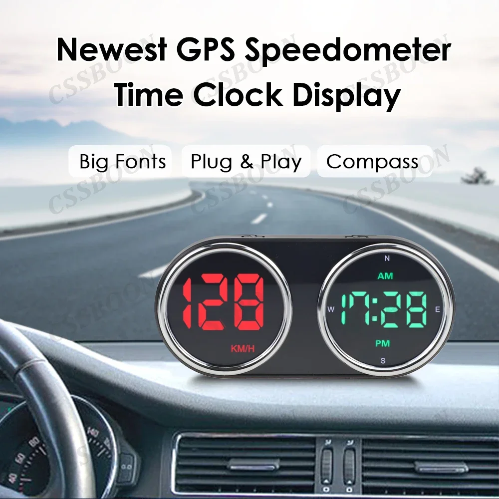 Car HUD Head-Up Display GPS Digital Speedometer KMH MPH Free Switch Clock GPS Satellite for All Energy Vehicles Plug and Play