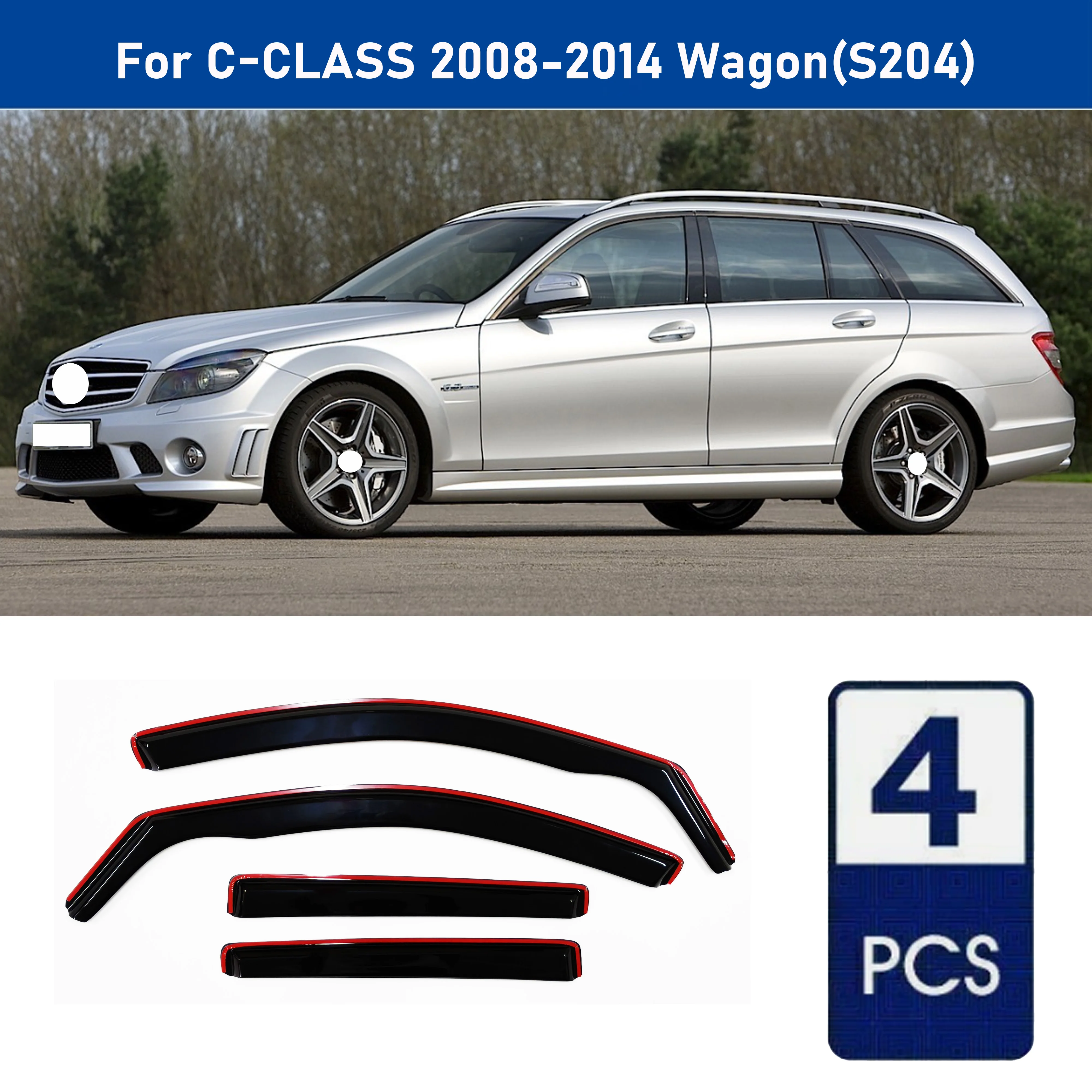 

AIBAP 4pcs 1.8mmCar Windows Visor For C-Class 2008-2014 S204 Wagon/Estate window visors rain guards rain guard Sun Rain Visors