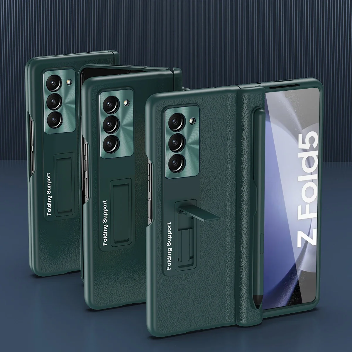 For Samsung Galaxy Z Fold 6 5 4 3 Case Matte Luxury Leather Bracket Folding Hinge With Pen Slot Screen Film Protector Hard Cover