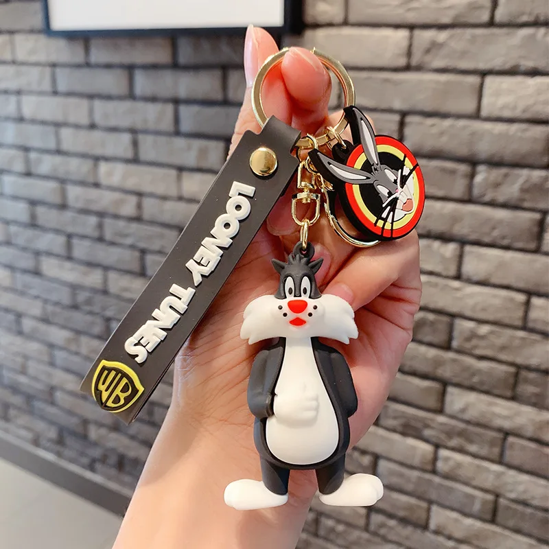 Cartoon Bugs Bunny Doll Keychain Kids Birthday Gifts Accessories Cute Tweety Bird Daffy Duck Porky Pig Key Rings Pendant