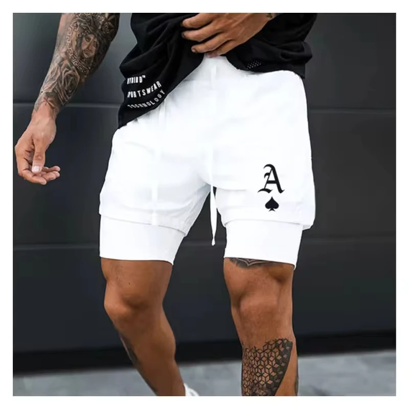 

Summer Plus-size Men's Spades A Printed Shorts Sports Two Shorts Elastic Fitness Basketball Men's Shorts Punk Cutout Vest