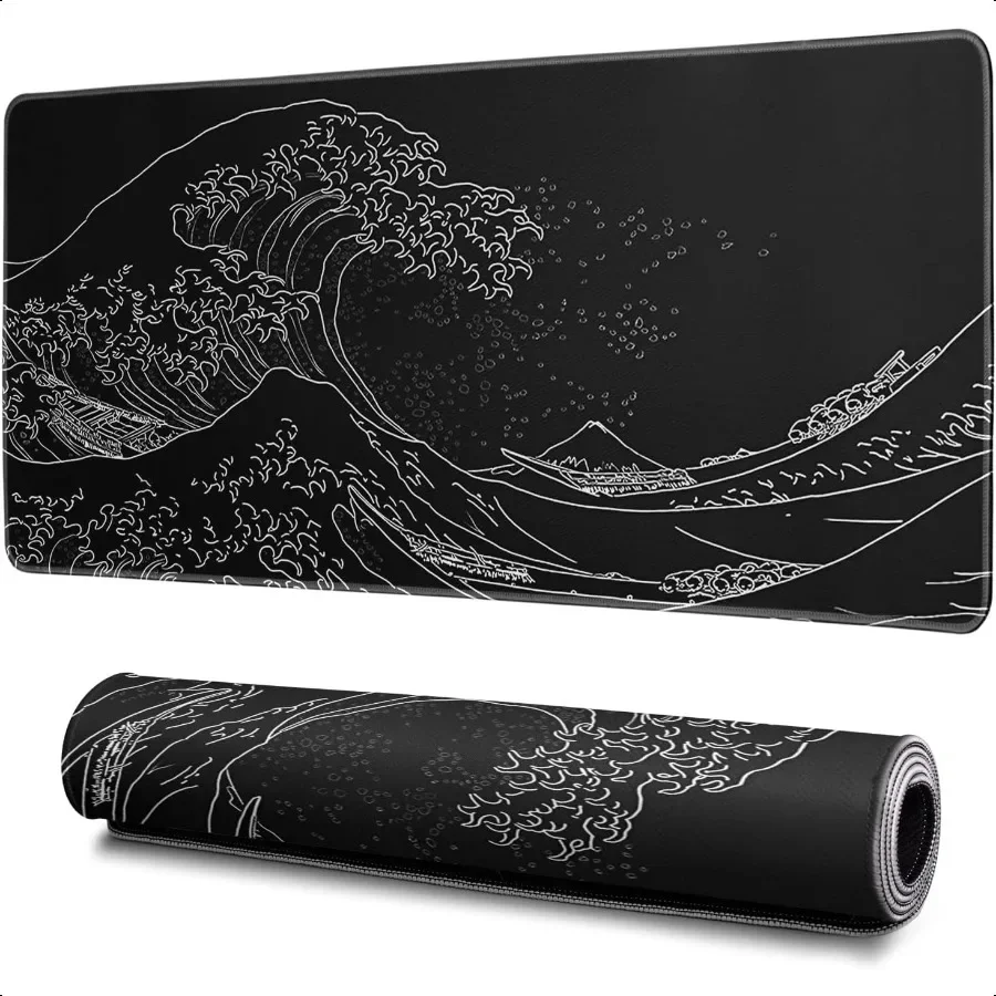 

Japanese Gaming Mouse Pad Abstract Black Mouse Pad 31.5x11.8 Inch Black Sea Wave Texture NonSlip Rubber Base Large Ocean Mousep