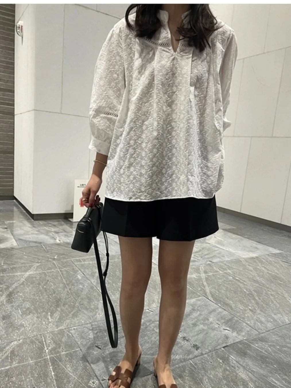 Retro Chic Lungo Sve Gancio in pizzo Design Allentato Casual Ele irt Sweet Sle Lanterna Sve Chiusura con bottoni in puro colore