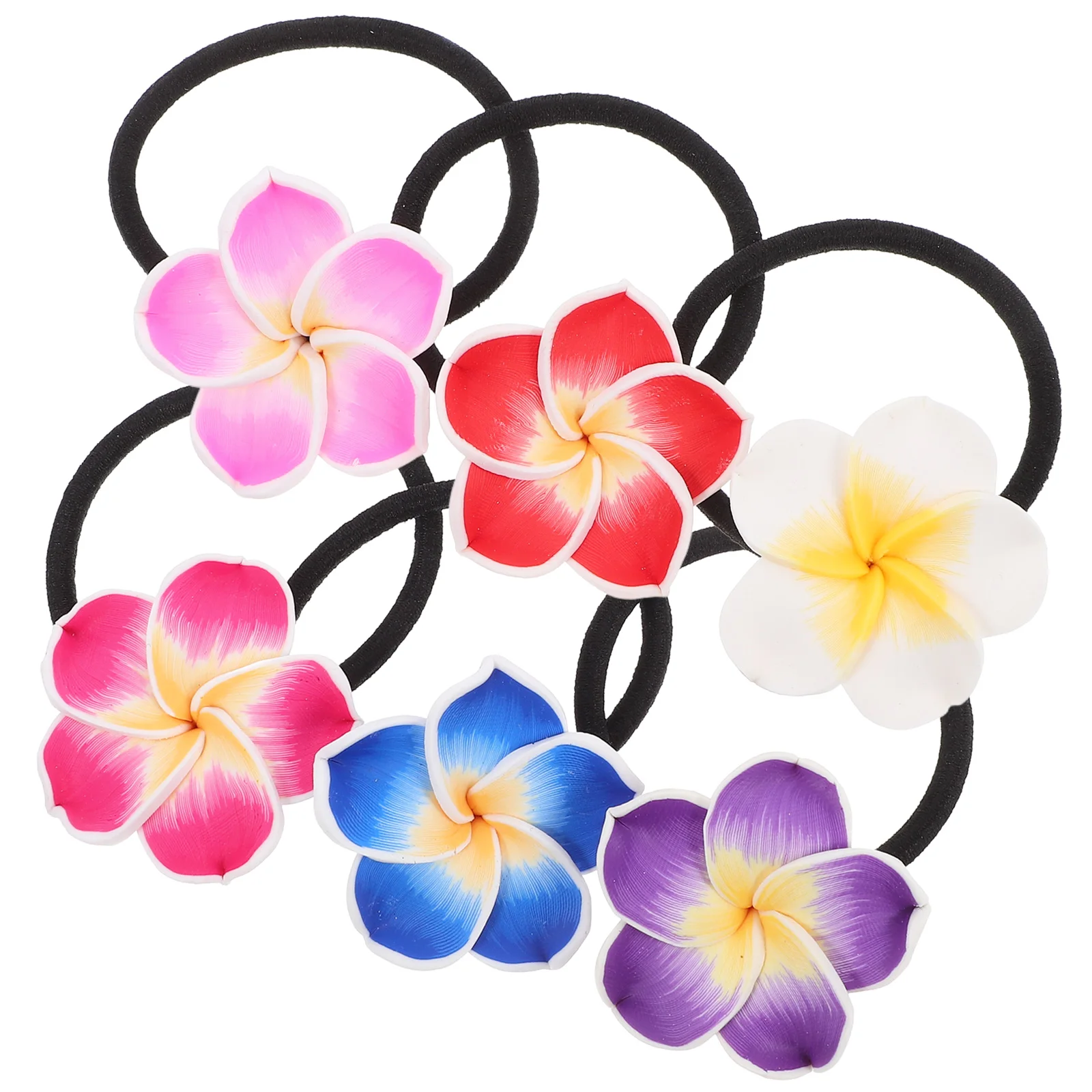 

12PCS Flower Hairband Plumeria Shape Hawaiian Scrunchie 6Colors2Pieces Girls Women Travel Party Photo Prop HairAccessory