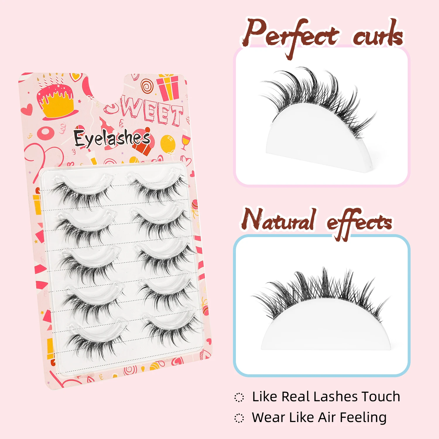 5 Pairs of Cartoon-Style False Eyelashes, Mixed-Race Look Photogenic Eyelashes, Length 2-14mm, Enhance the Appearance of the Eyes, Create a Three-Dimensional Curl, Fluffy Pair-Shaped Eyelashes, Suitable for Various Mak