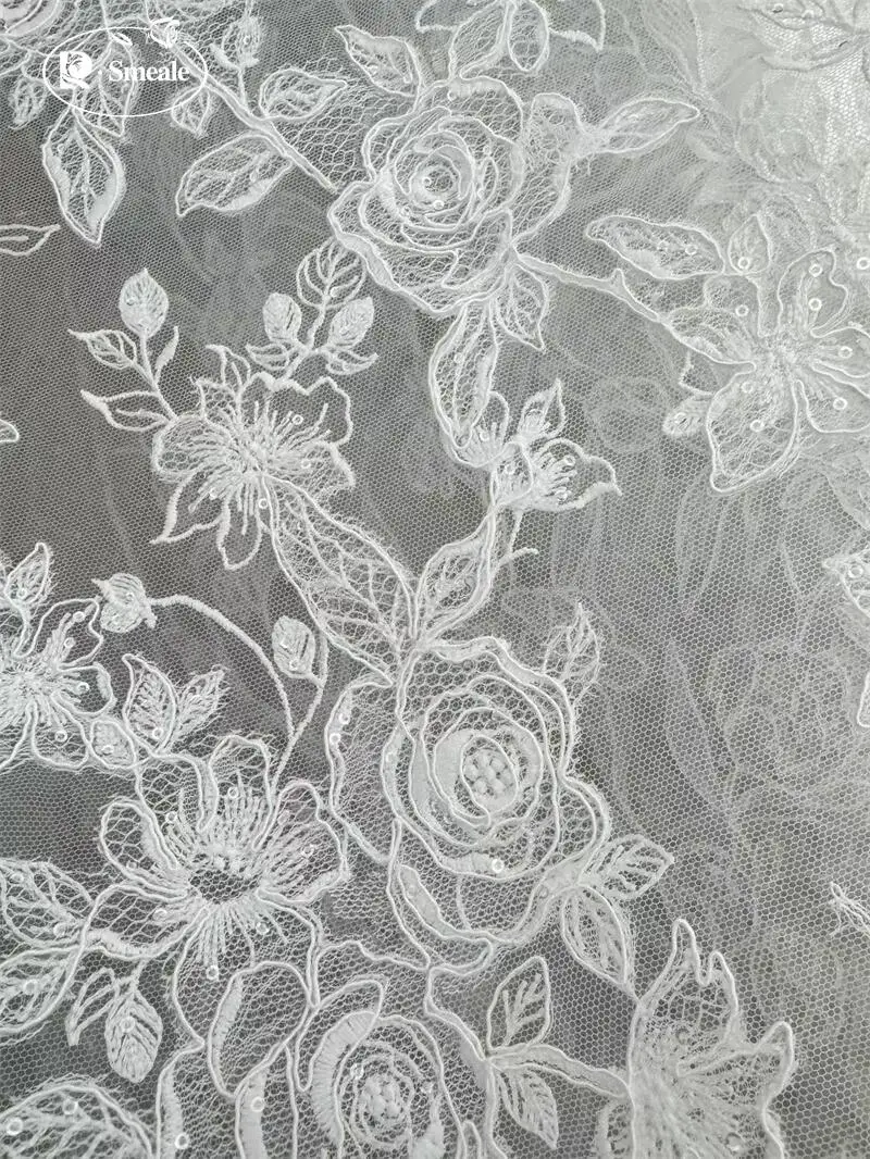 SMEALE Weißer Spitzenstoff Luxuriöses Abendkleid Französische Spitze Braut-Hochzeitsstoff. Stoffe zum Nähen – Detail 4