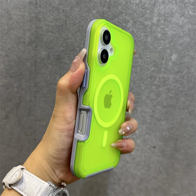 Magnetic Neon Color Matte Translucent Armor Shockproof Case for IPhone 16 13 12 14 15 Pro Max for Magsafe Wireless Charge Cover