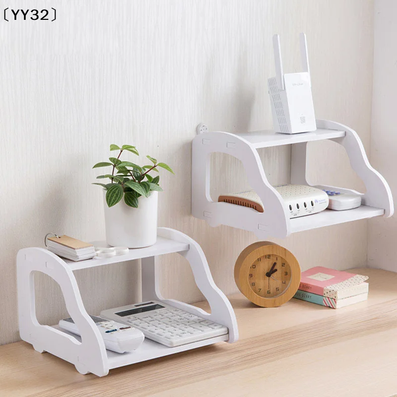 Wandmontiertes WiFi-Router-Regal, kreative Aufbewahrungsbox für TV-Set-Top-Boxen, doppelt weiß, Aufbewahrungsregal ohne Bohren, Wohnzimmer〔YY32〕
