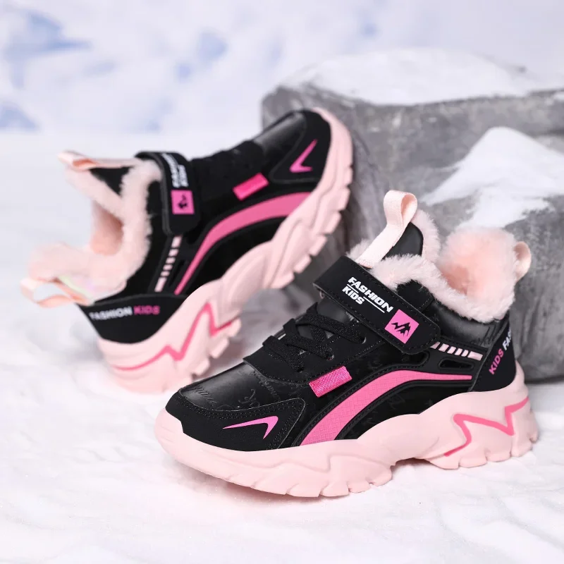 Warm Winter Kids Shoes Sport Girls Casual Shoes High Top Tennis Children's Sneakers Plush Leather Running Sneakers for Girls New