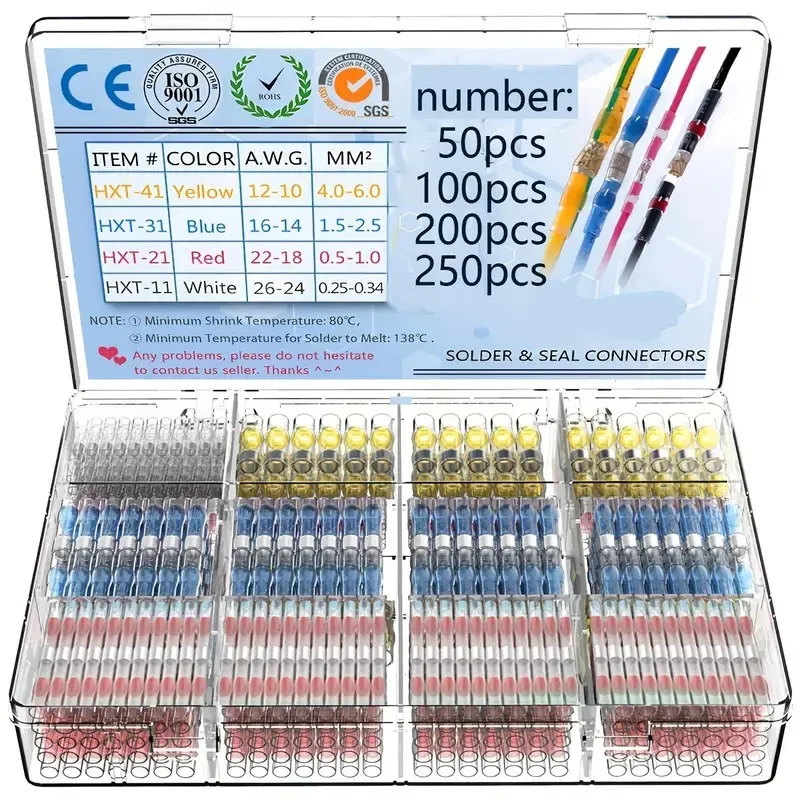 50/100/200/250 pcs solder ring heat shrink middle connecting tube waterproof and pressure free wiring terminal box