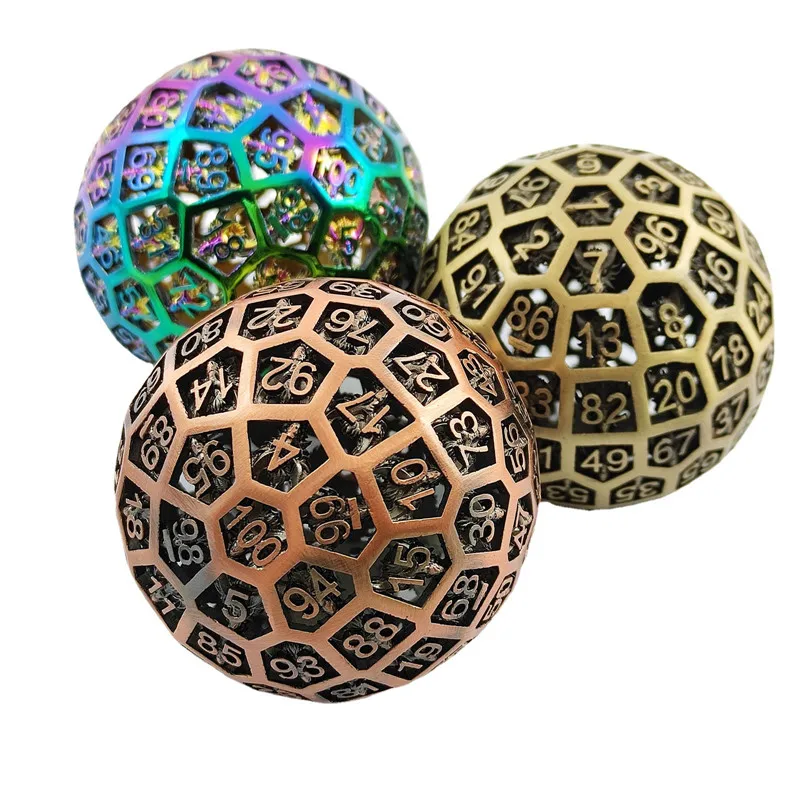 

Цифровые кости из чистой меди, полые, 60 сторон, 100 граней, металлические D60 D100 полые кости для ролевых игр дракона, для спорта на открытом воздухе