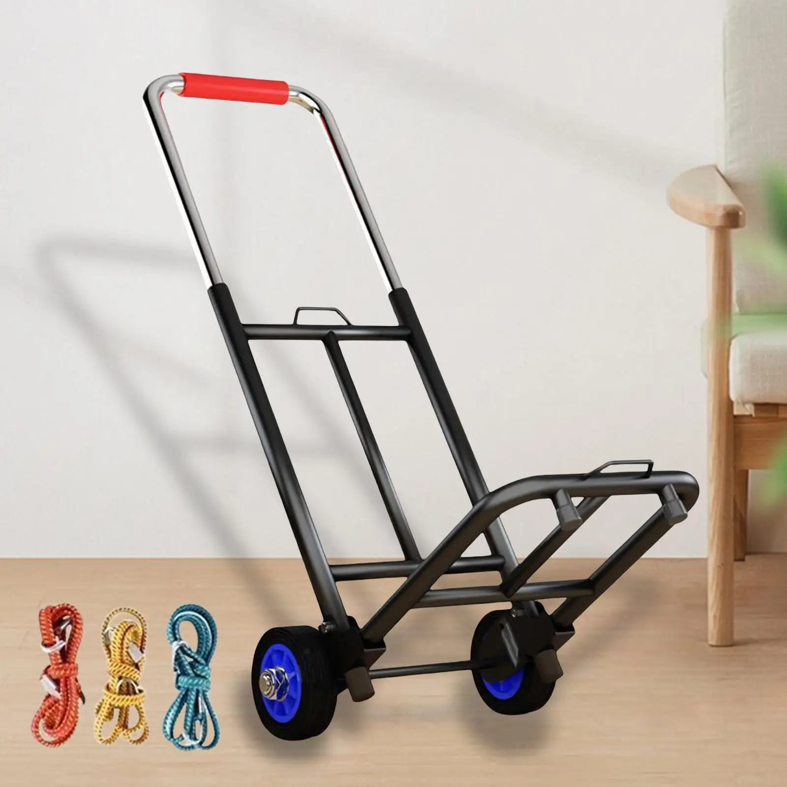 Foldable Hand Truck Dolly Adjustable Handle Trolley Cart Sturdy Retractable 22.8inch-36.2inch for Daily Use Luggage Handcart