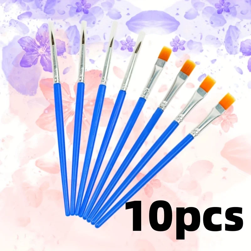 10Pcs Paint Brushes Set Blue Plastic Handle Nylon Bristles Acrylic Painting Brushes, Art Drawing Tools for Artist, Students & St