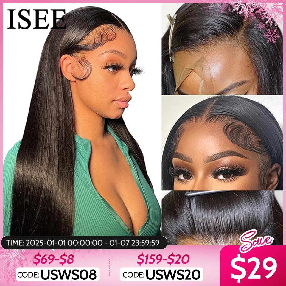 ISEE HAIR 13x6 HD Lace Frontal Wigs Human Hair Straight Full Lace Front Wigs For Women Pre-plucked Transparent Lace Wigs On Sale