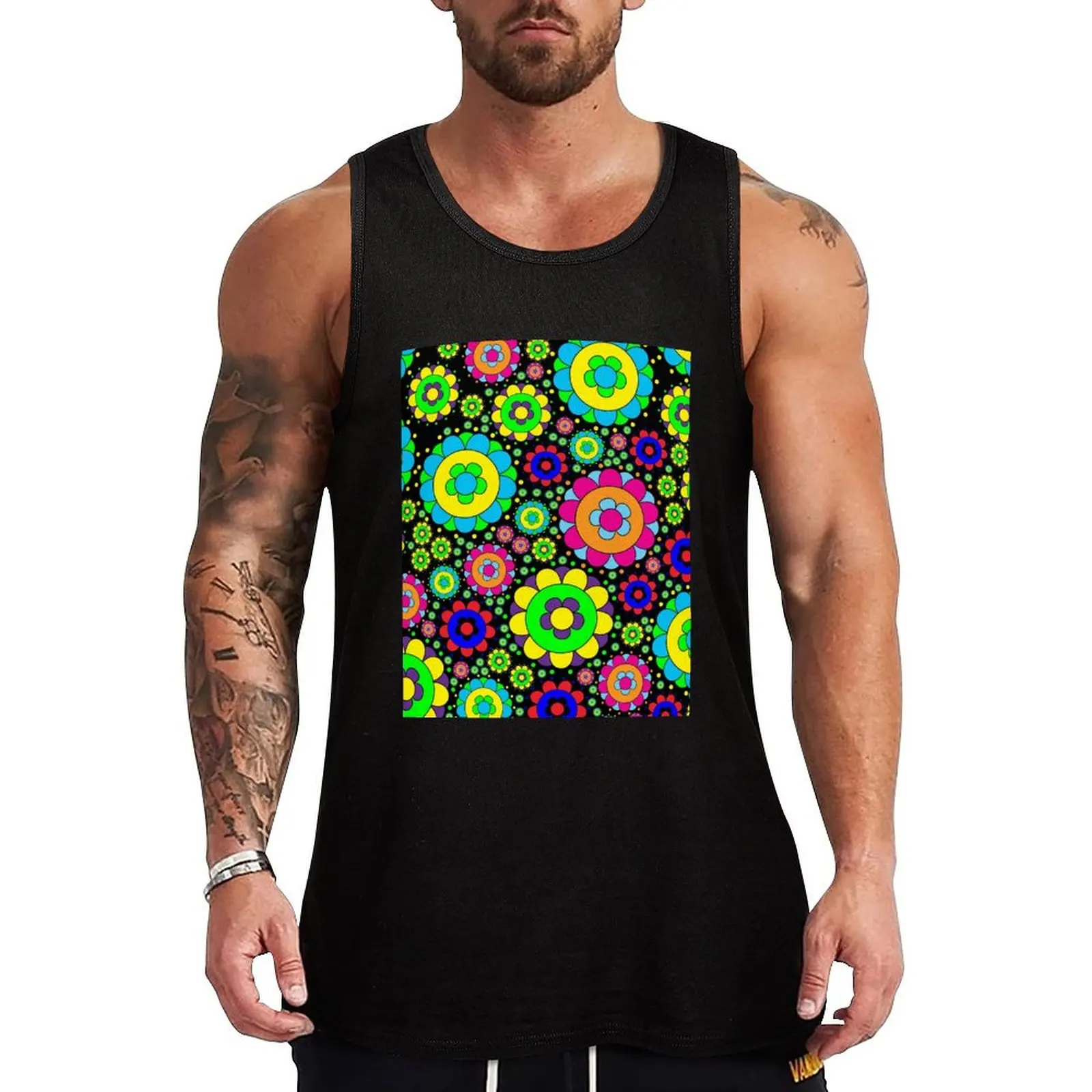 Flower Power Vintage 60s 70s Hippie Retro Flowers Tank Top Flexible Tank Top Stretch Fabric Casual Sleeveless