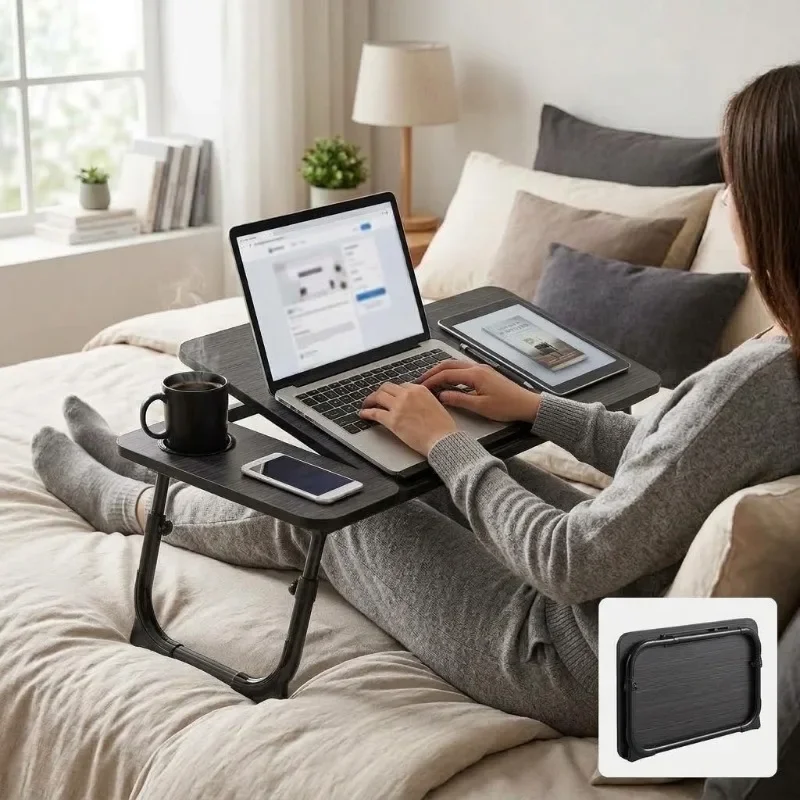 Adjustable Foldable Laptop Desk Bed Tray Table With Cup Holder Tilting Ergonomic Computer Lap Stand For Sofa Dorms Study Writing