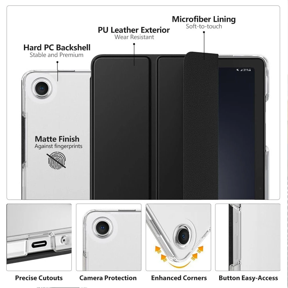 حافظة لهاتف سامسونج جالاكسي اللوحي S6 لايت 10.4 تاب A9 A8 A7 S7 S8 S9 S10 FE، غطاء بلوري شفاف لوظيفة النوم التلقائي