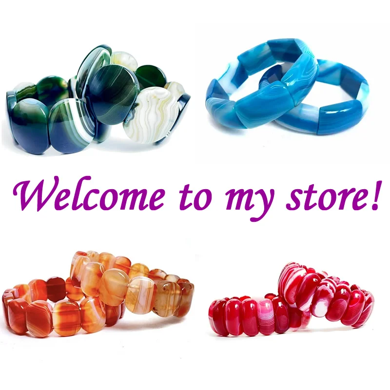 

New Natural Stone Boswana Colored Striped Agate Rectangular Bracelet for Men and Women Elegant Charm Couple Fashion Jewelry Gift
