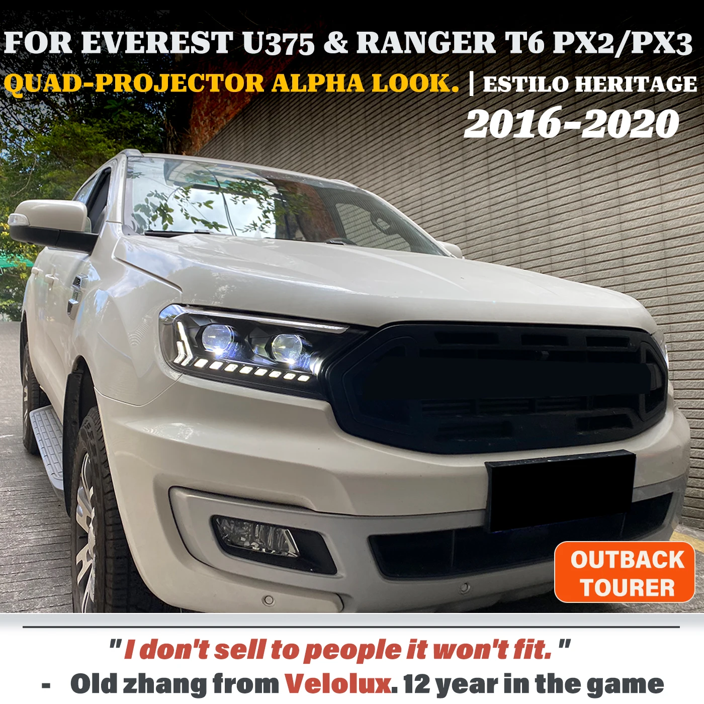 For Ford Ranger T6 PX2 PX3 & Everest U375 2016-2020 Headlights Upgrade w/ Quad-Projector (BI-LED) Design Look Raptor Agresivo