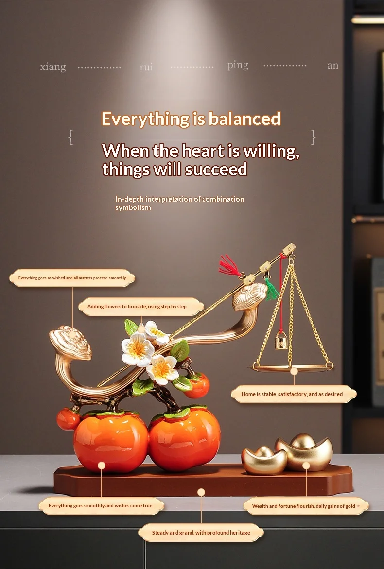 Persimmon Resin Statue Feng Shui Decoration Ornaments Chinese Style Desktop Decorative Means Everything Goes Well