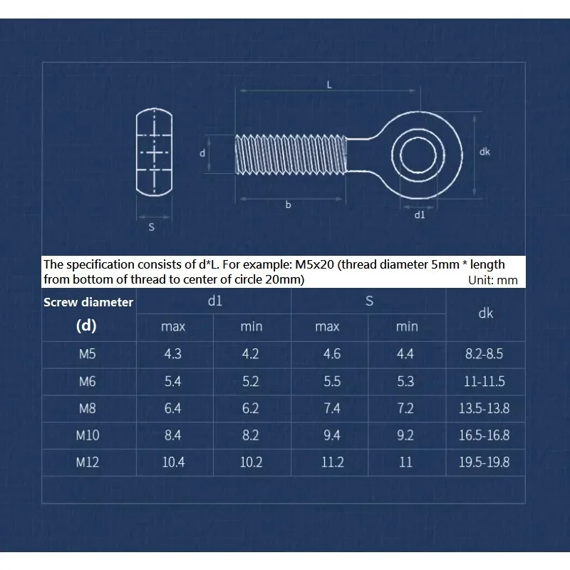 M10 M12 Eye Bolt 304 Stainless Steel Round Ring Head Link Bolt Fisheye Eye Slip Hole Screw