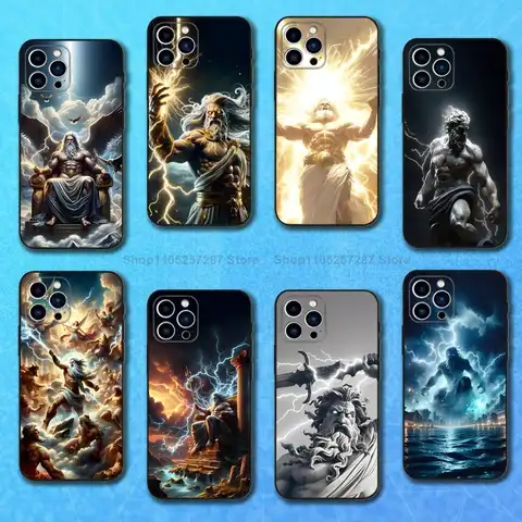 Greek Art Zeus Mythology For iPhone 12,14,13,15,16,11,17,X,Mini,XR,SE,XS,Plus,Pro,Max,8,7,Soft Silicone Black Case