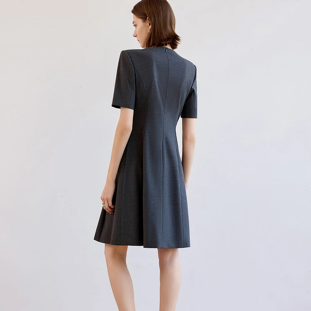 Women O-Neck Short Sleeves Commuting Suit Dress Fashion High-End Office Worker Workwear Elegant Slim Fit Style A-line skirt