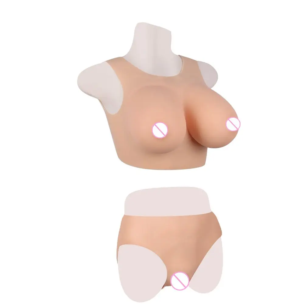 KOOMIHO Combo Sale Hollow Back Silicone Breast Forms B C D E G CUP and  Panties Silicone Penetratable Vagina Boxer Briefs Men 1G