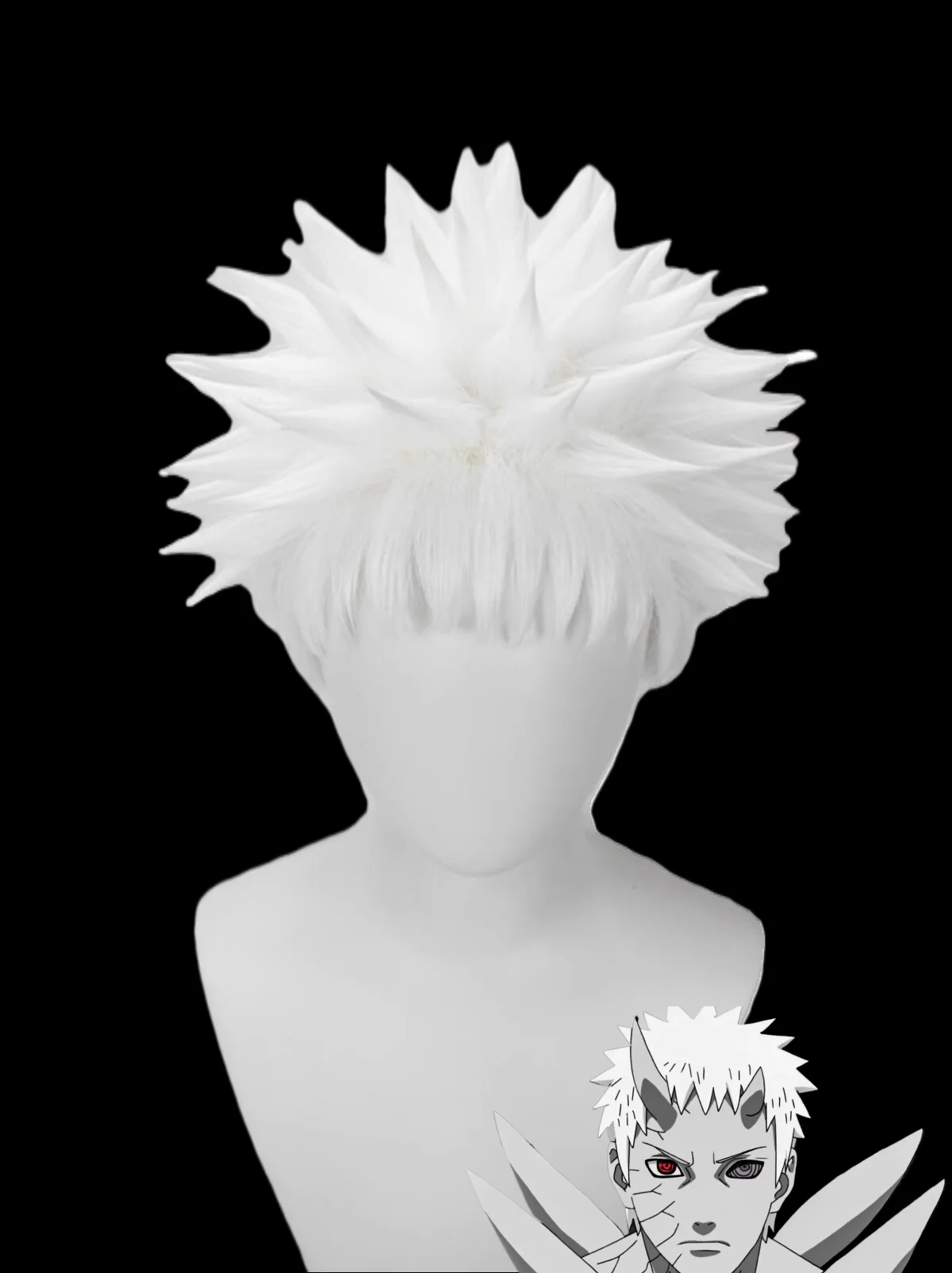 JP Anime Ten Tails Jinchuriki Uchiha Obito Cosplay Costume Wig Headwear Short White Spiky Comic Wig