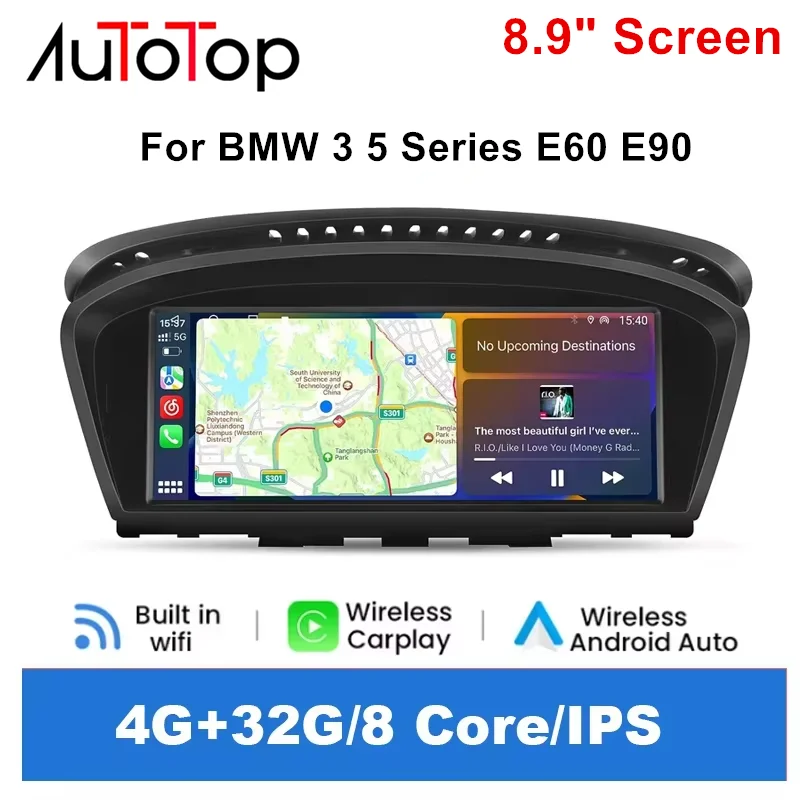 

AUTOTOP For BMW 3/5 Series E60 E61 E63 E90 E91 E92 E93 8.9" Wireless CarPlay Android Auto Multimedia Display Screen Mask GPS