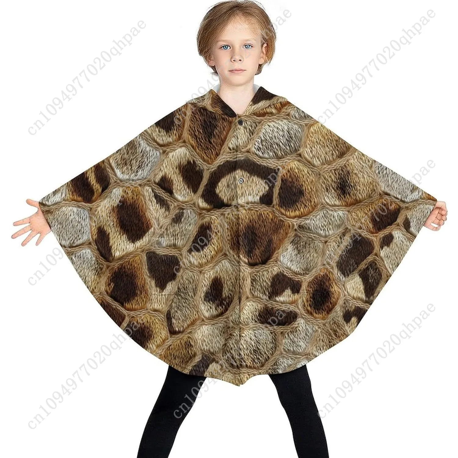 Suéter cobertor de flanela aconchegante, capuz grande com textura de pele de cobra com bolsos para crianças e adolescentes
