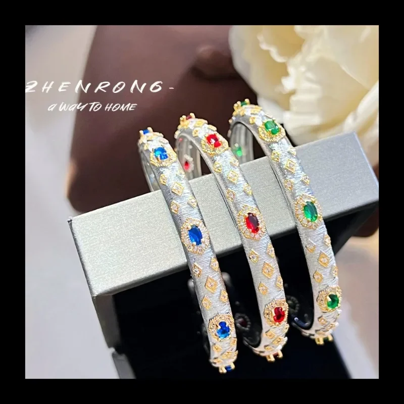 

Женский браслет в итальянском стиле Братти с матовым покрытием, двухцветный золотой гальванический браслет с бриллиантами и изумрудом