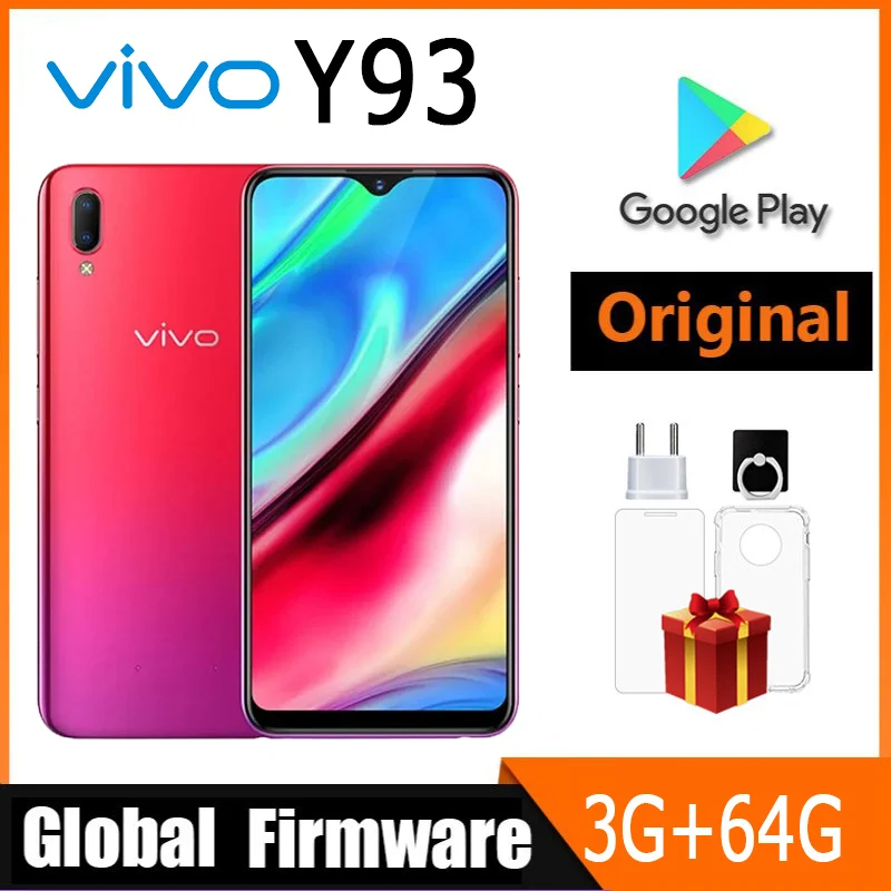 Смартфон VIVO Y93 с глобальной прошивкой, 3 Гб ОЗУ, 64 Гб ПЗУ, Восьмиядерный процессор, на базе Android 8,1, экран 6,2 дюйма, камера 13 МП + 2 МП, сканер лица, сотовые телефоны с двойным экраном