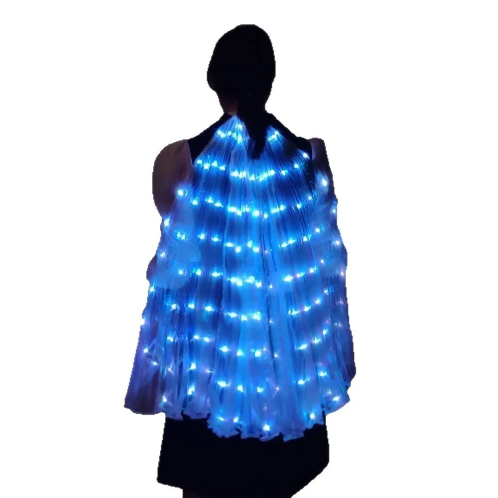 Capa luminosa de led, pano transparente branco, gancho à mão, fluorescente, adereços de dança do ventre, realizando asas de led para adultos