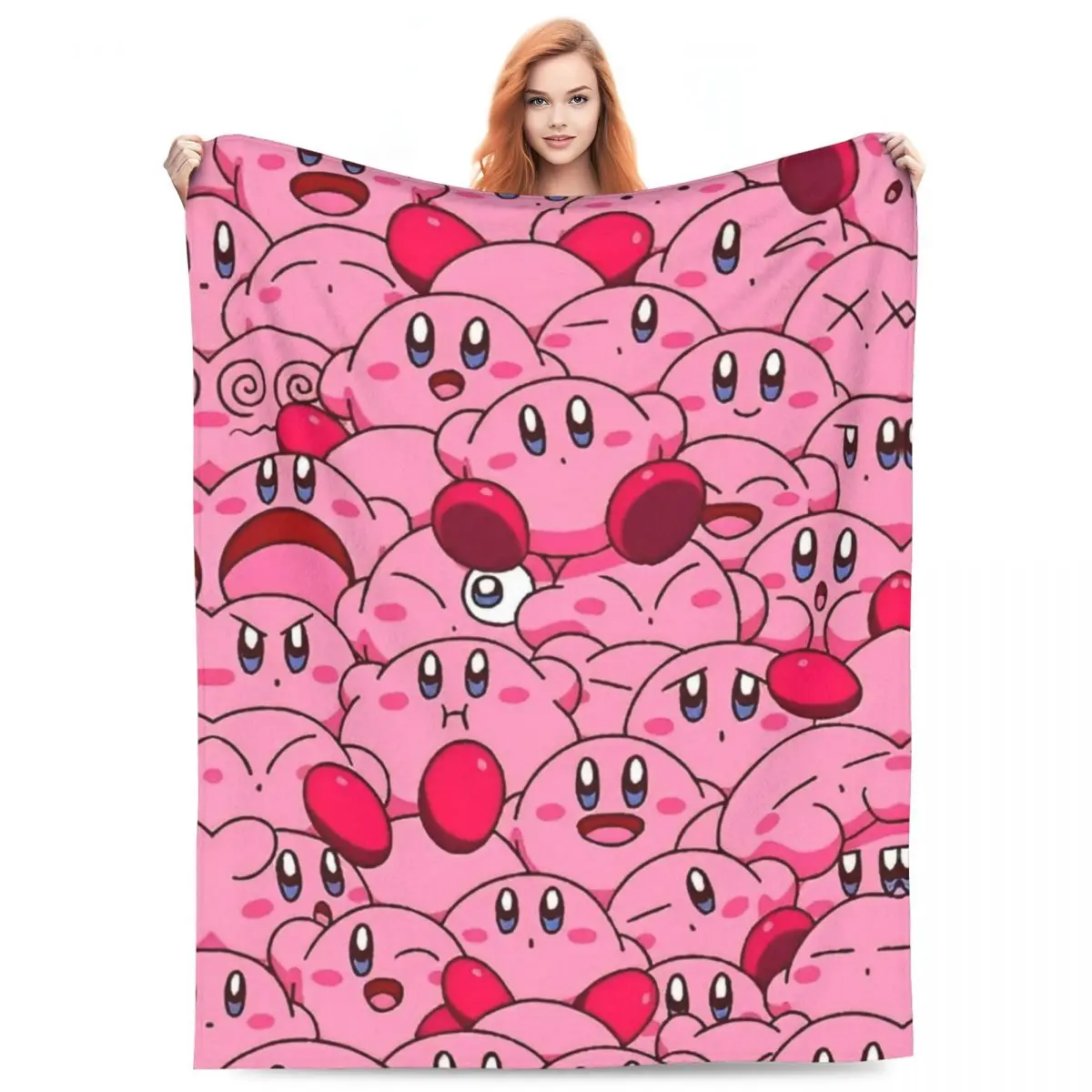 K-Kirbys-Manta de lana Kawaii con estrellas de dibujos animados, manta suave de calidad para invierno, niño y niña, sofá, silla, cama, colcha gráfica