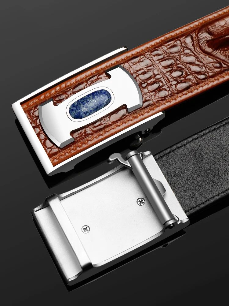 Alligator bone automatic buckle belt men's leather high-end luxury brand business big waistband trend