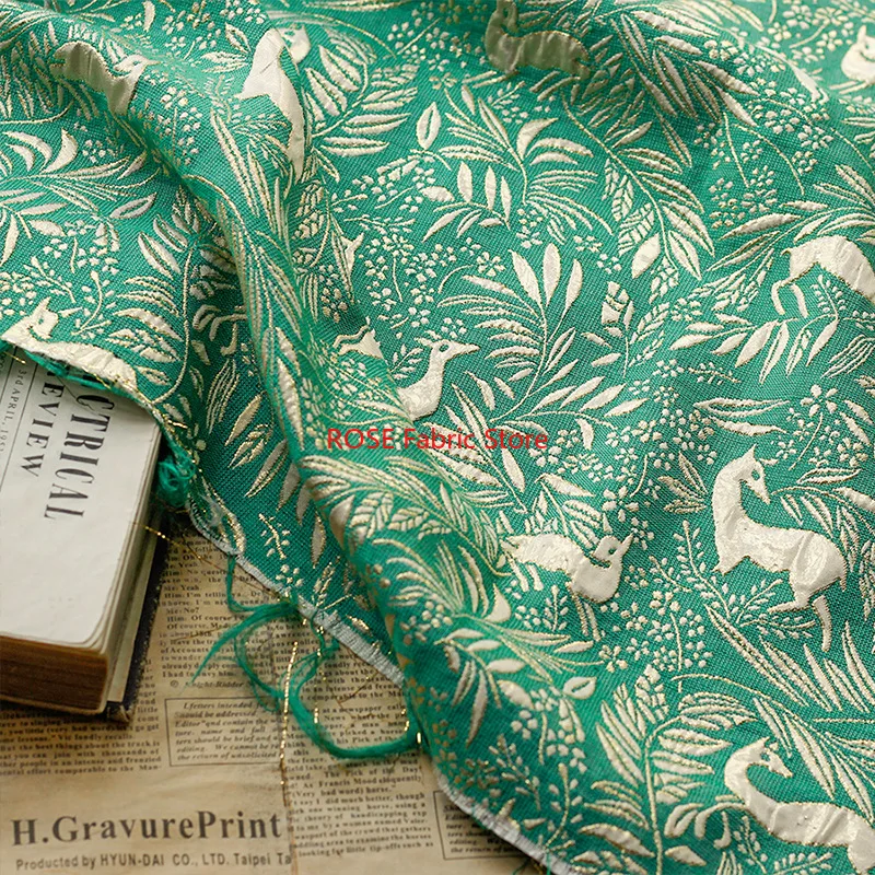 1 Meter Weaving Gold Embossed Deer Branches Jacquard Fabric Luggage Dress Sewing Fabric