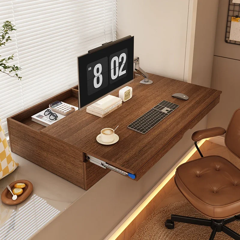 Bedroom bay window renovation desk retractable slide table custom pull-out desktop computer table push-pull storage cabinet